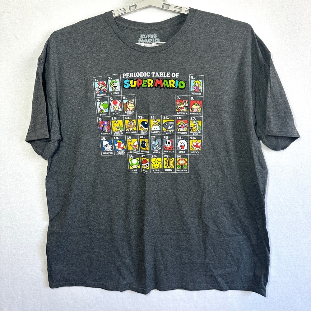 Super Mario T Shirt Men's 3XL Gray Periodic Table Tee Short Sleeve 2017